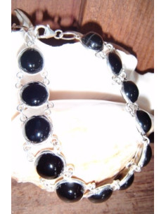 Pulseras de plata y ONIX REDONDA GRANDE y PLATA
