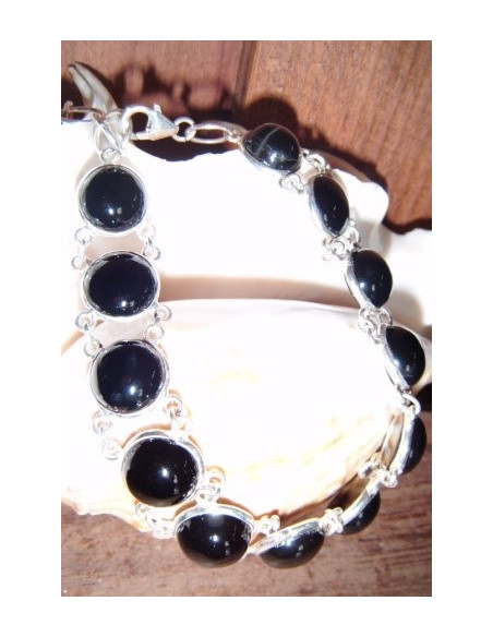 Pulseras de plata y ONIX REDONDA GRANDE y PLATA