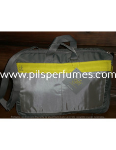 BOLSA CALVIN KLEIN LONA GRIS Y APLIQUE AMARILLO.PUEDE USARSE PARA TRANSPORTAR UN PC PORTATIL