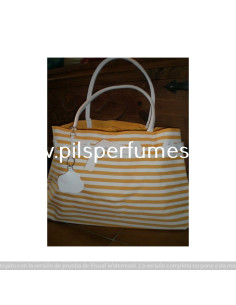 BOLSA LANCÔME: EXTRA-GRANDE A RAYAS BLANCO Y AMARILLO