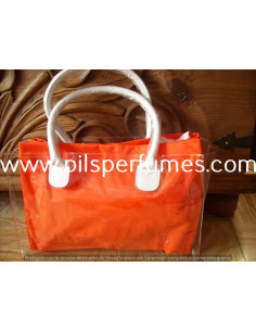 BOLSA LANCÔME TRANSPARENTE Y NARANJA