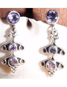 PENDIENTES AMATISTA  y PLATA TRABAJADA